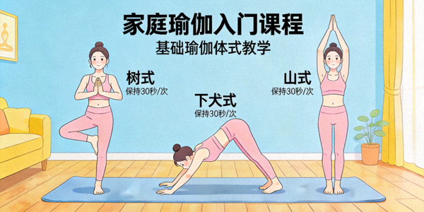 家庭瑜伽入门课程 - 基础瑜伽体式教学图示