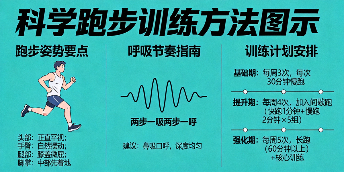 科学跑步训练方法图示 - 跑步姿势、呼吸节奏与训练计划