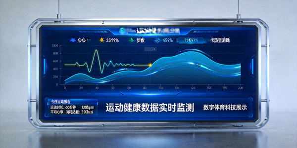 数字体育科技展示 - 大屏幕显示运动健康数据分析图表