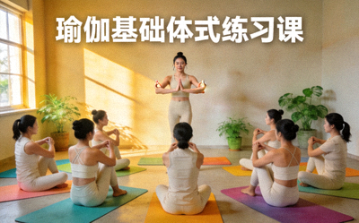 瑜伽练习课程 - 学员在教练指导下进行瑜伽体式练习