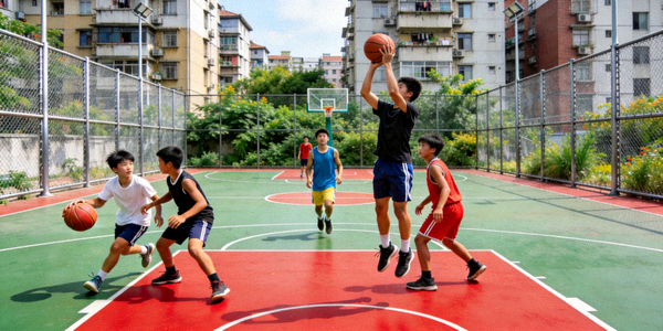多功能笼式篮球场 - 社区青少年进行篮球比赛