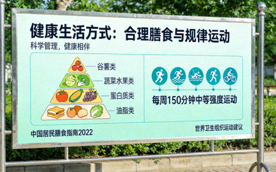 健康生活方式宣传展板 - 合理膳食与规律运动图示