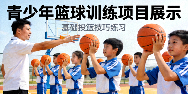 青少年篮球训练项目展示 - 学生们在教练指导下练习投篮