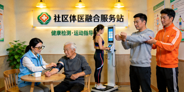 社区体医融合服务站 - 居民接受健康检测与运动指导