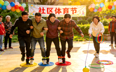 社区体育节活动现场 - 居民参与趣味运动比赛