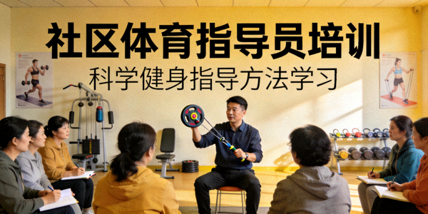 社区体育指导员培训现场 - 学员学习科学健身指导方法
