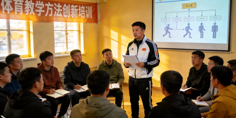 专业教练培训工作坊现场，体育老师们在学习新的教学方法
