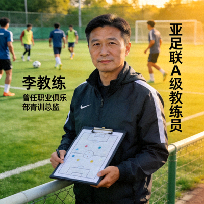 足球教练李教练 - 亚足联A级教练员，曾任职业俱乐部青训总监