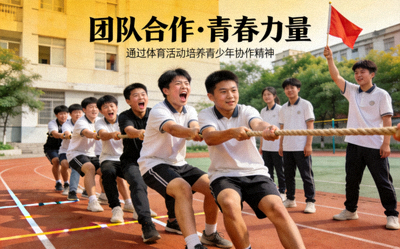 青少年通过团队体育活动培养合作精神 - 学生们进行拔河比赛