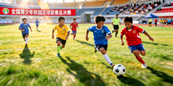 全国青少年校园足球联赛总决赛现场 - 小球员们在绿茵场上激烈角逐