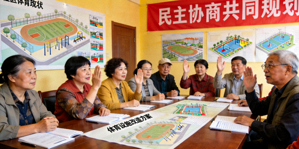 社区居民参与体育设施改造方案讨论会 - 民主协商共同规划