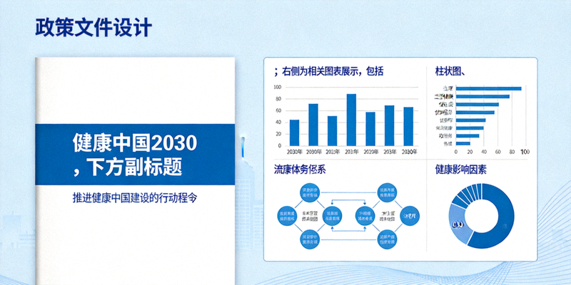 《“健康中国2030”规划纲要》政策文件封面与相关图表展示