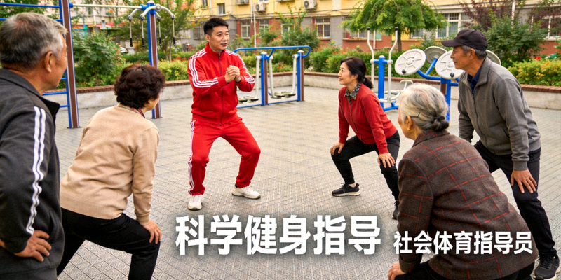 社会体育指导员在社区指导居民进行科学健身 - 指导员示范正确动作
