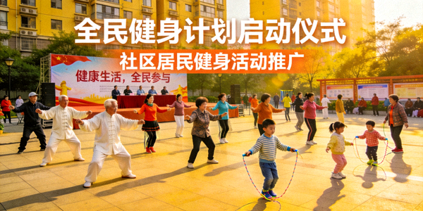 全民健身计划启动仪式现场 - 社区居民参与健身活动推广