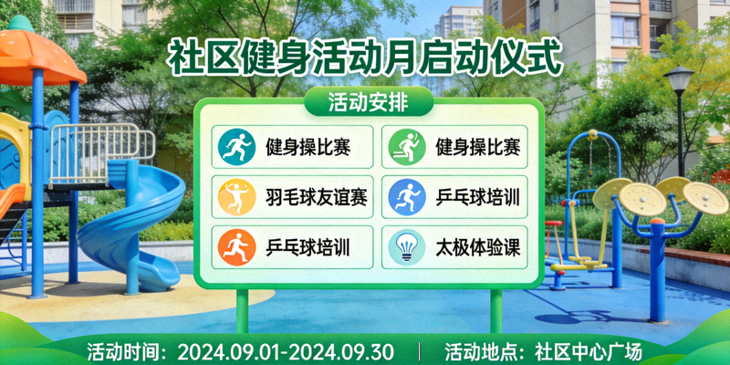社区健身活动月启动仪式 - 丰富多彩的体育活动安排展示