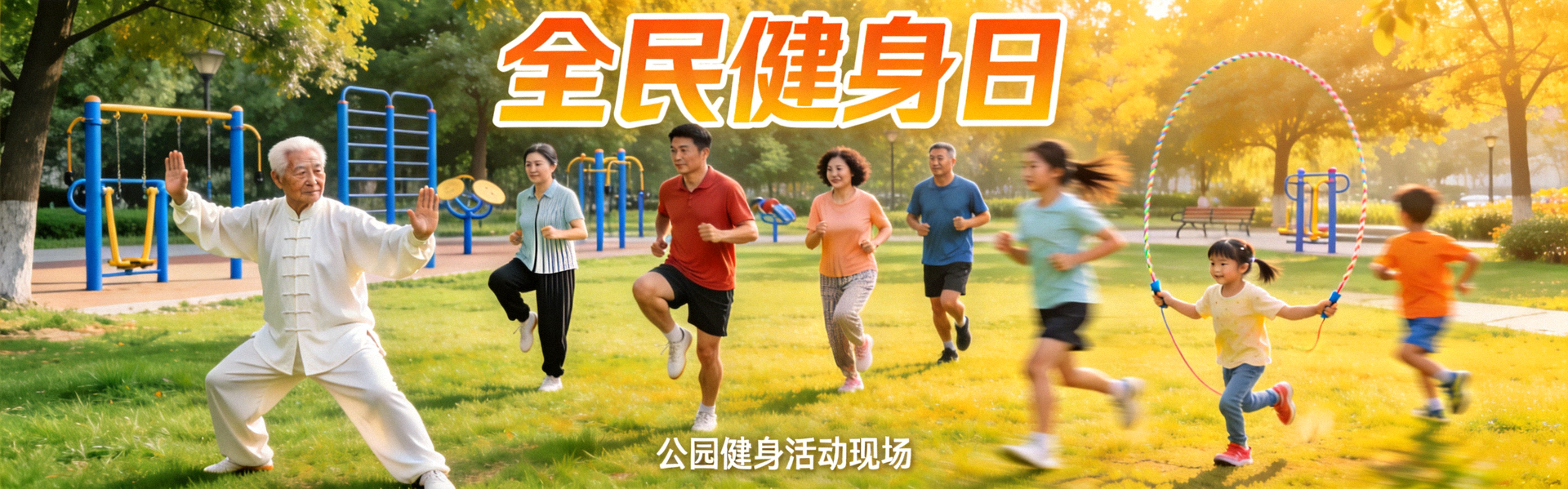 全民健身日活动现场 - 不同年龄人群在公园集体进行体育锻炼