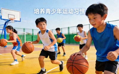 青少年在社区篮球场进行篮球训练 - 培养青少年运动习惯