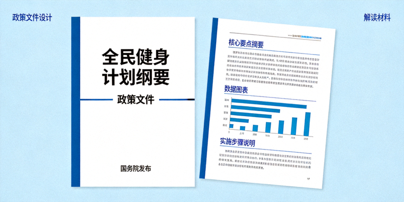 《全民健身计划纲要》政策文件封面与相关解读材料展示