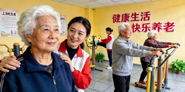 上海社区老年健身活动中心内景 - 老年人在指导下进行适度锻炼