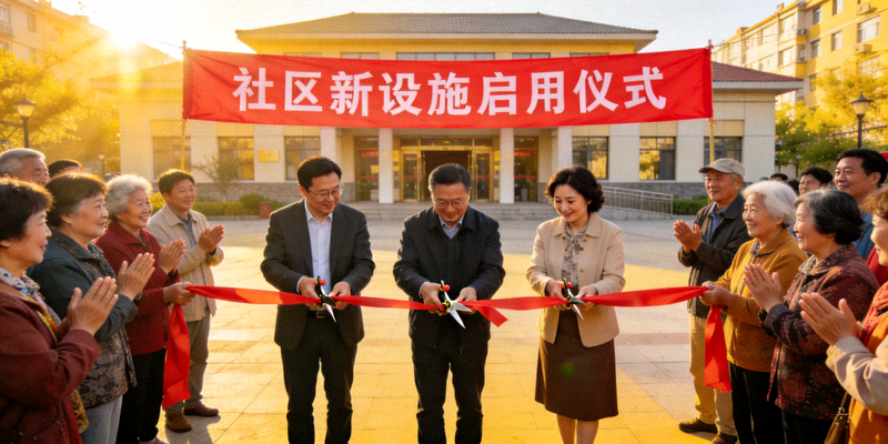 社区居民在新设施前举行启用仪式 - 社区领导与居民共同剪彩