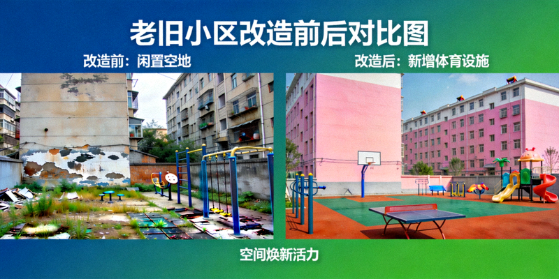 老旧小区改造新增体育设施前后对比图 - 空间焕新活力