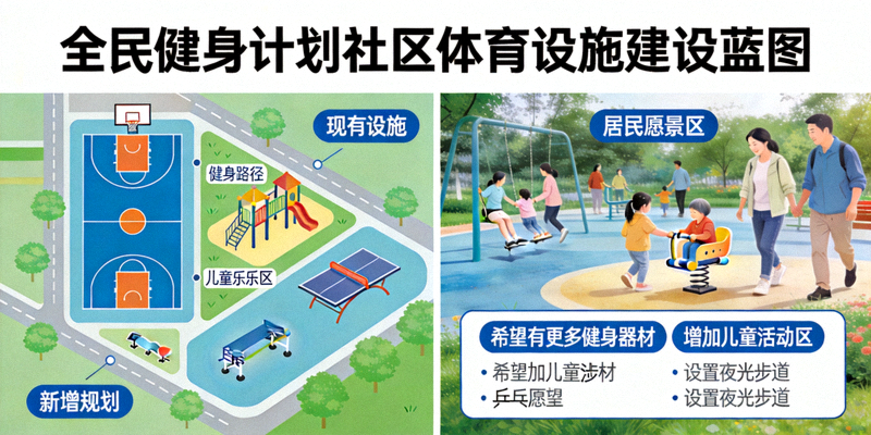全民健身计划推动社区体育设施建设蓝图 - 规划图与居民愿景结合