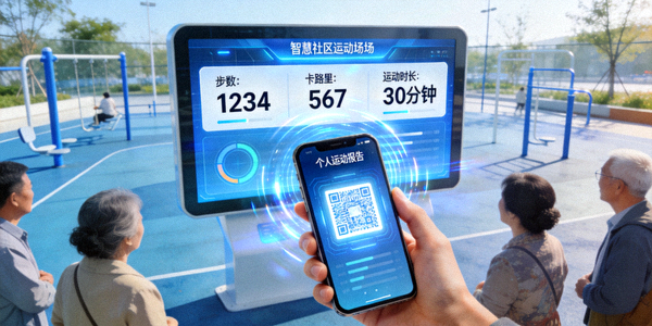智慧社区运动场大屏幕显示运动数据 - 居民扫码查看个人数据