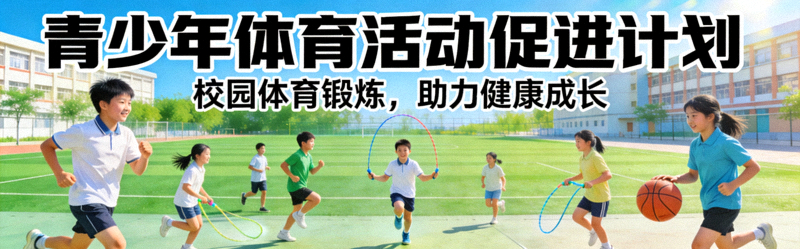 青少年体育活动促进计划宣传图 - 学生在校园内进行体育锻炼