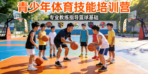 青少年体育技能培训营 - 专业教练指导孩子们学习篮球基础