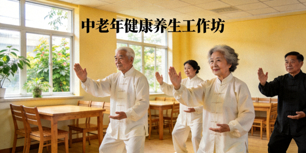 中老年健康养生工作坊 - 指导老人进行太极拳和八段锦练习
