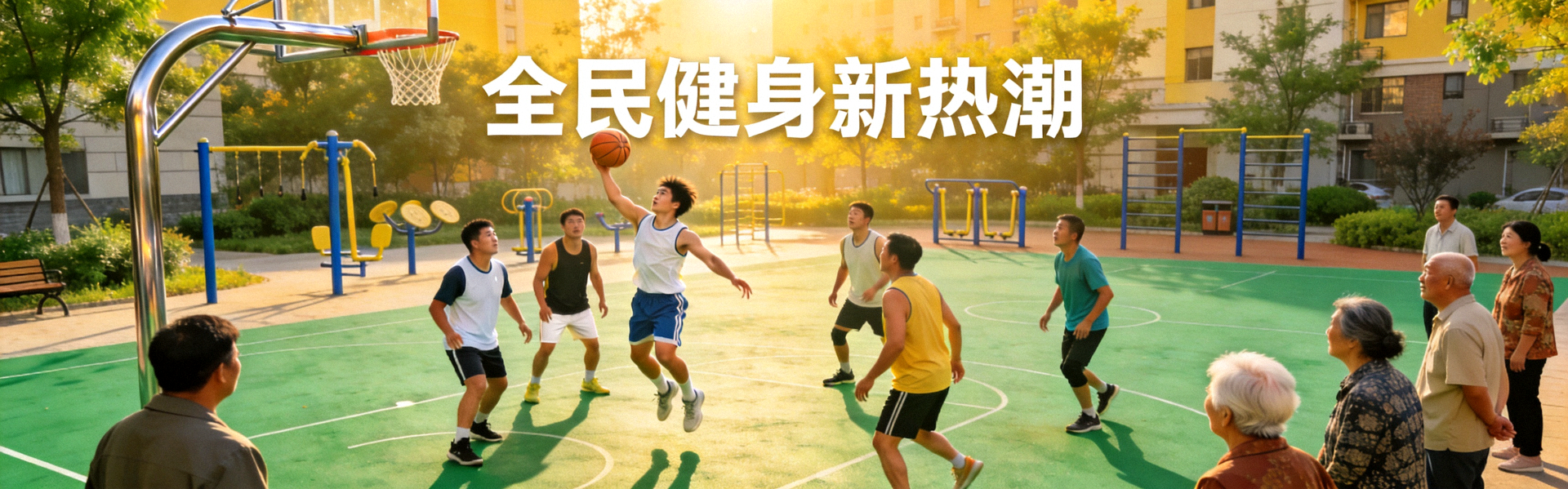 社区居民在新建的社区篮球场上进行篮球比赛 - 全民健身新热潮