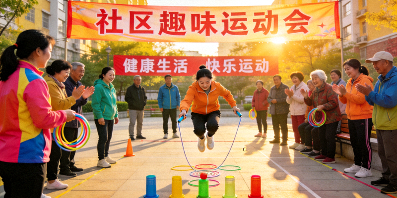社区体育赛事活动现场 - 居民参与趣味运动比赛
