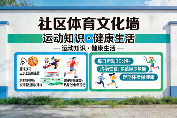 社区体育文化墙 - 展示运动知识和健康宣传的墙面