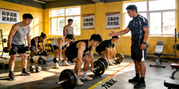 青年群体在健身房进行力量训练 - 科学健身指导场景