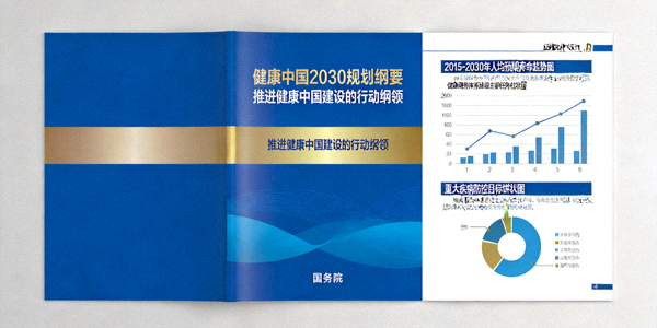 《健康中国2030规划纲要》文件封面与相关图表展示