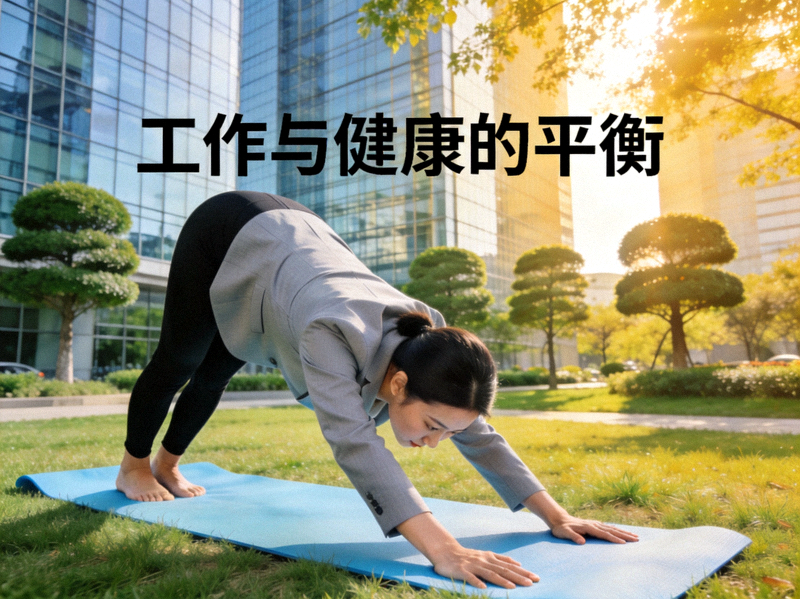 都市白领利用午休时间在办公室附近进行户外瑜伽练习 - 工作与健康的平衡
