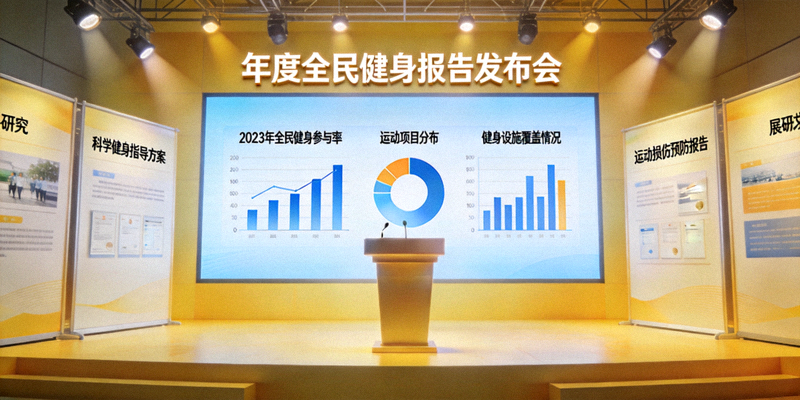 年度全民健身报告发布会现场 - 展示数据图表与研究成果