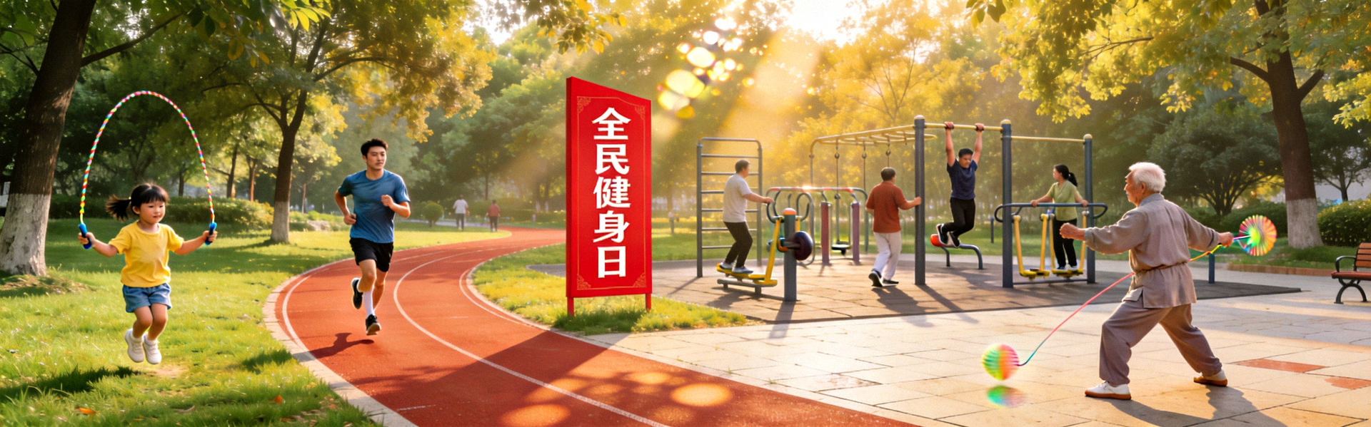 全民健身活动场景 - 不同年龄人群在公园进行体育锻炼