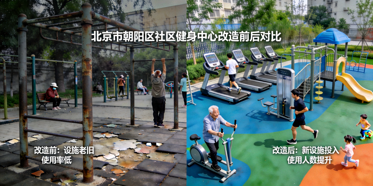 北京市朝阳区社区健身中心改造前后对比 - 居民使用新健身设施