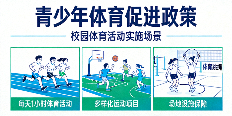 青少年体育促进政策图示 - 学生在校园进行体育活动