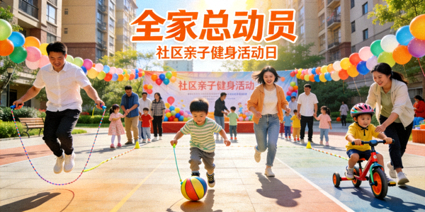 “全家总动员”社区亲子健身活动日 - 家长与孩子共同参与趣味运动