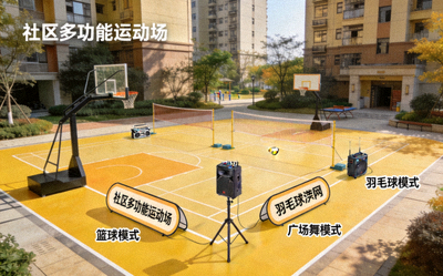 社区多功能运动场可快速切换篮球、羽毛球、广场舞等多种活动模式