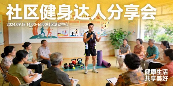 社区健身达人分享会现场 - 居民分享健身经验与心得体会