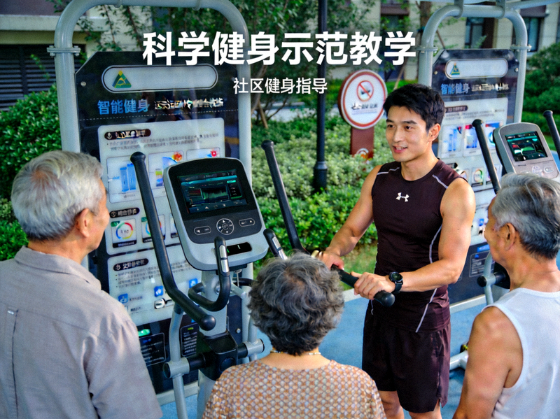专业健身教练在社区指导居民正确使用智能健身器材 - 科学健身示范教学