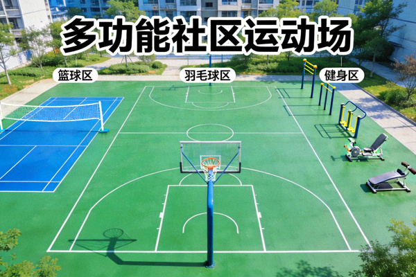 多功能社区运动场 - 整合篮球、羽毛球和健身区域