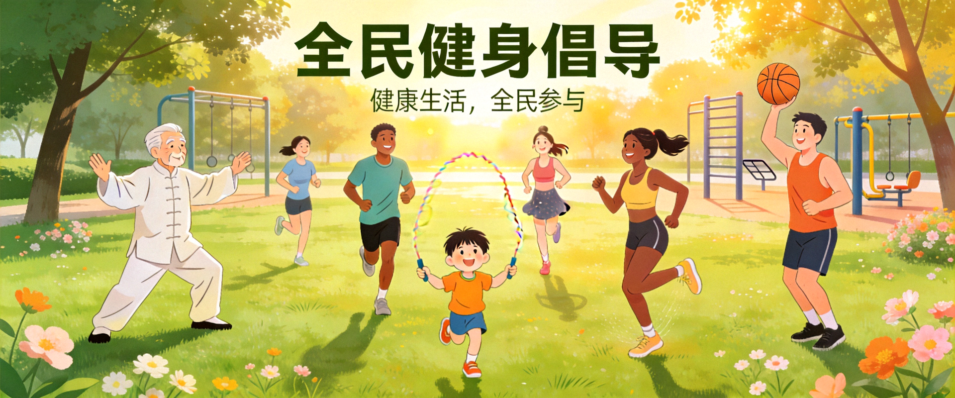 多元化人群在公园进行体育锻炼的欢乐场景 - 全民健身倡导