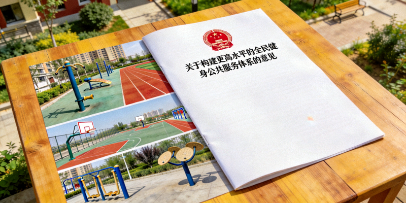 《关于构建更高水平的全民健身公共服务体系的意见》文件与社区健身设施图片