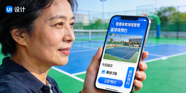 社区居民通过手机APP预约篮球场 - 智慧体育场馆管理界面