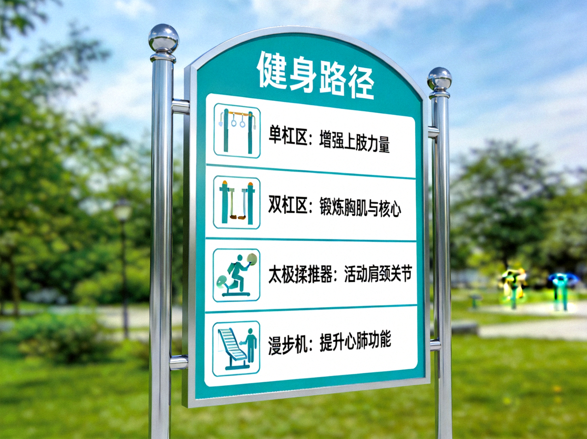 健身路径指示牌 - 标明不同锻炼站点和功能