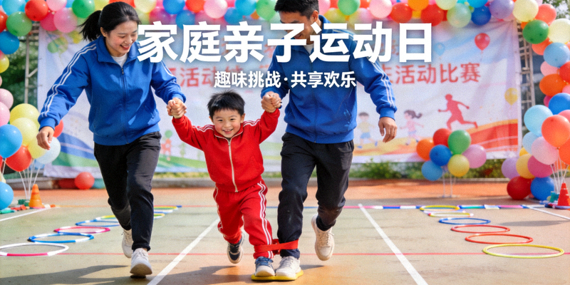 家庭亲子运动日活动现场 - 父母与孩子共同完成趣味挑战